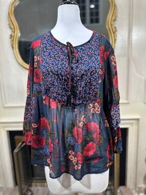 Daniel Rainn Floral Mixed Print Blouse XL Boho Romantic Whispy